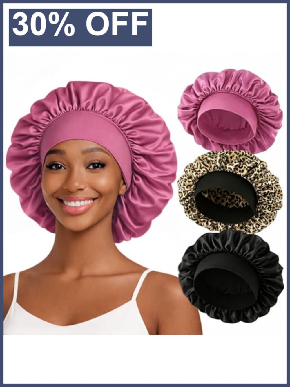 Silk Sleep Bonnet for Women, Satin Hair Caps with Elastic Band, Frizz Control,